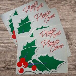 Vtg Lot Of 6 Hallmark Party Invitations 6x4 Holly Please Come Mistletoe Invites